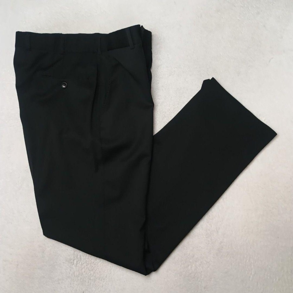 Brooks Brothers Pants Men 35x32 Black Fitzgerald Flat Front Dress Wool Slack USA